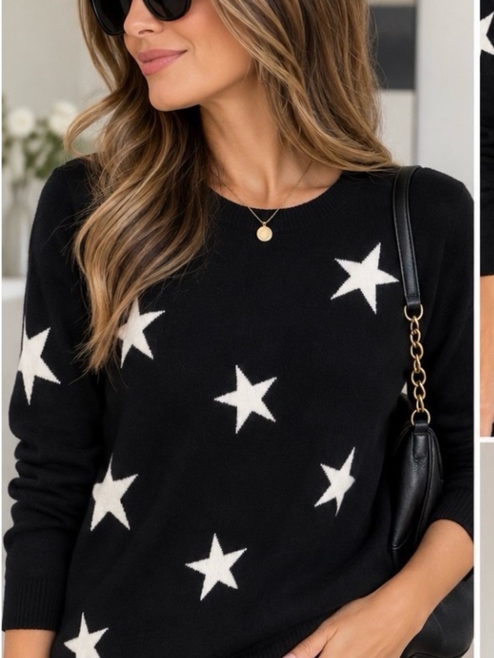 Cynthia Steffe Black Cashmere Star Sweater Size M